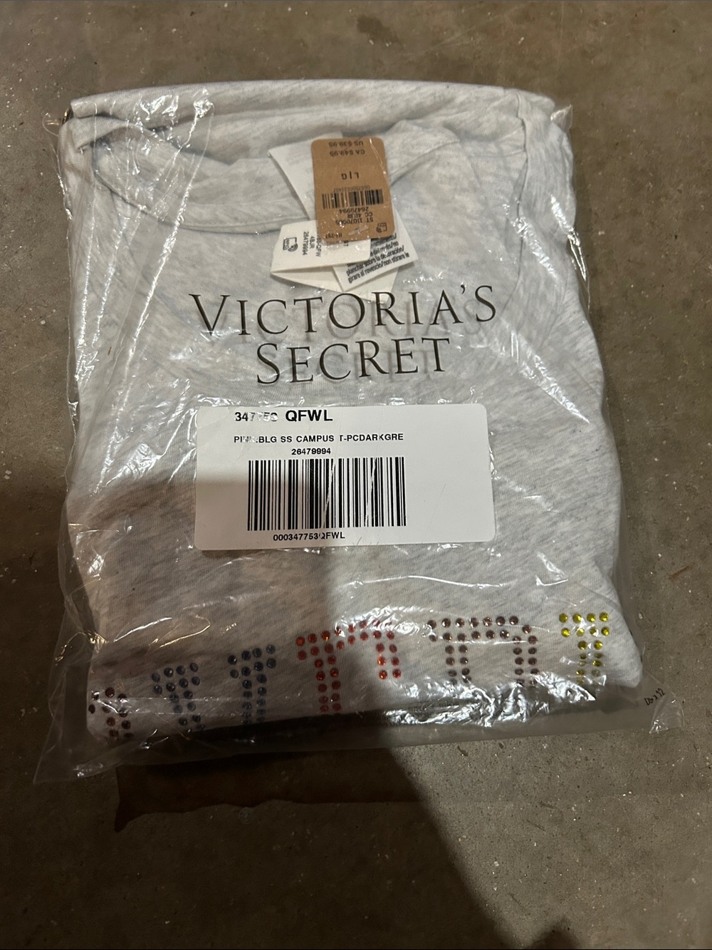 PINK Victoria's Secret Light Gray Short Sleeve Tee with Stud Accents